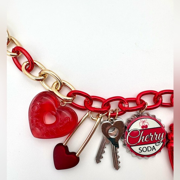 🍓 Betsey Johnson Cherry Bomb Charm Necklace – Red & Gold Statement 💋 - Picture 11 of 12